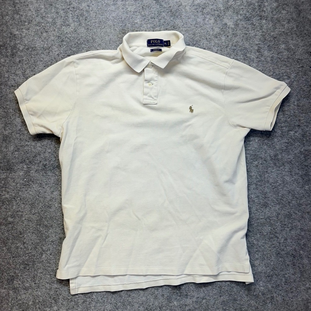 Polo Ralph‎ Lauren Polo Shirt Mens XL Cream Cotton Pique Short Sleeve